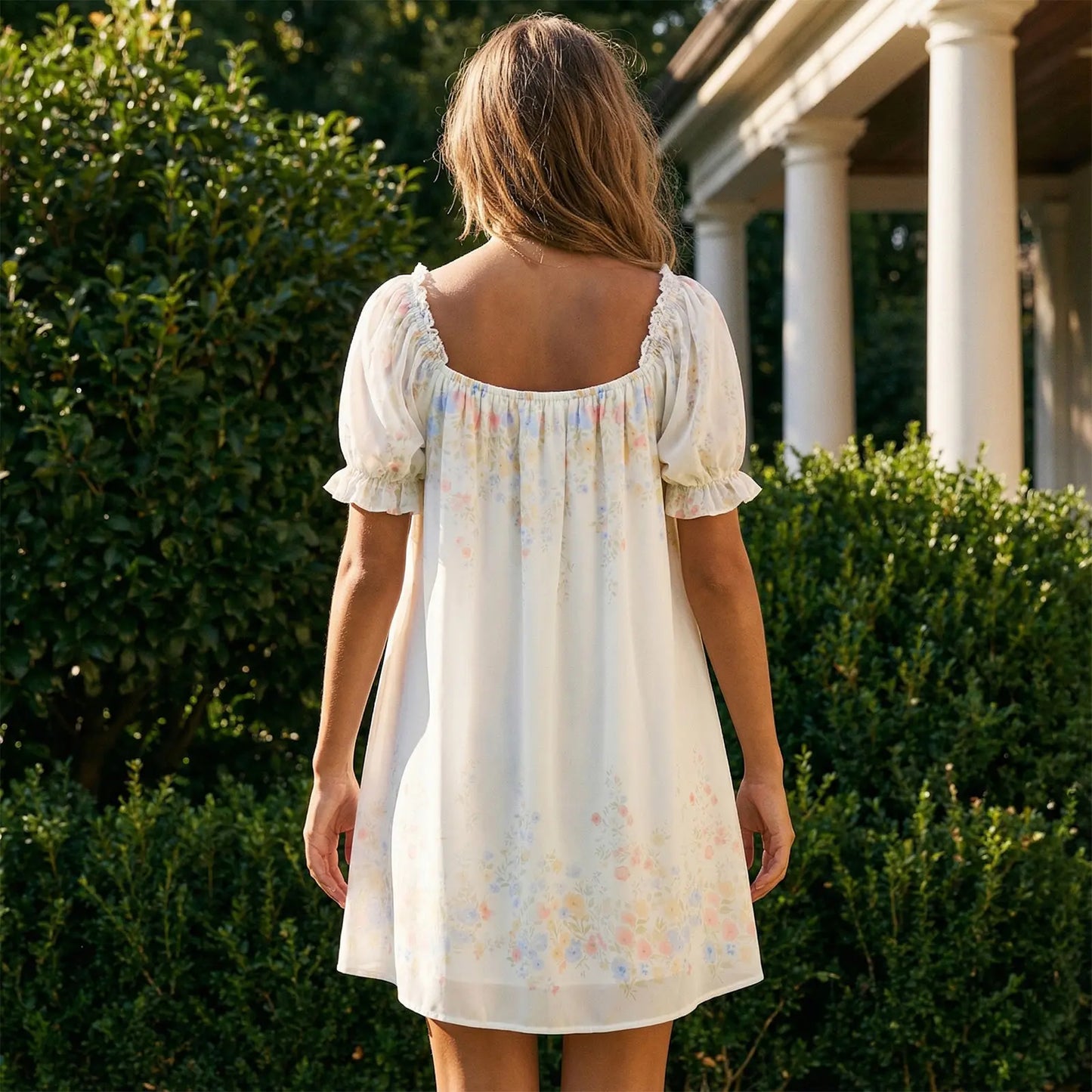 Women'S Summer Short T-Shirt Dress Short Puff Sleeve U Neck Tie up Floral Dresses