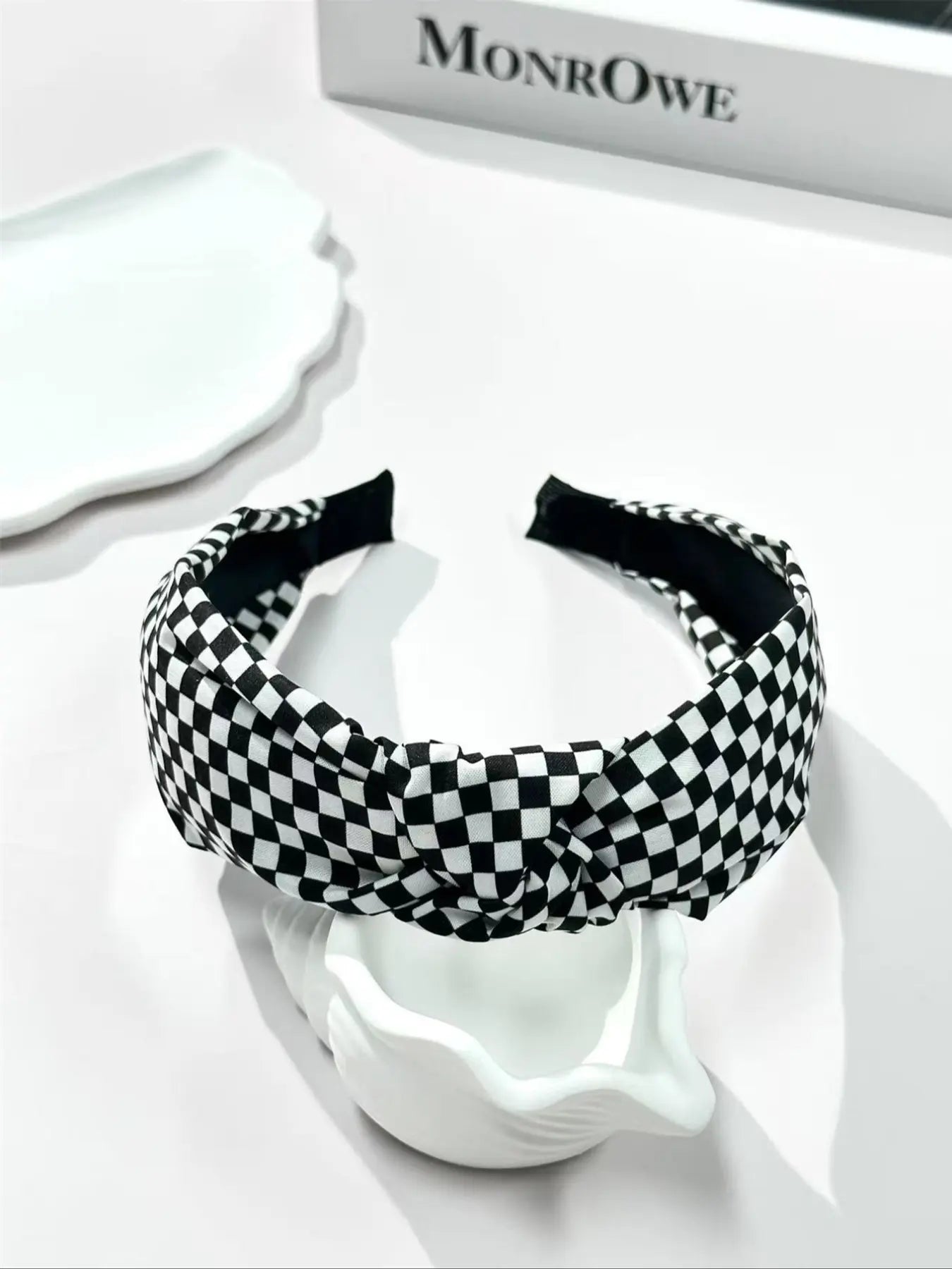 Elegant Women'S Fabric Hairbands Set, Solid Color & Plaid Patterns, Wide Brim Knot Design, Perfect for Daily Wear, Headbands Women, White