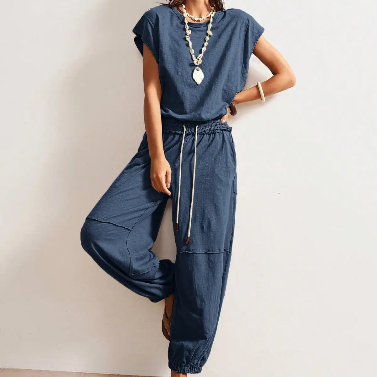 Tanming Women'S Casual Sleeveless One Piece Jumpsuits Crewneck Cap Sleeve Drawstring Romper Springfresh One Piece Outfits with Pockets