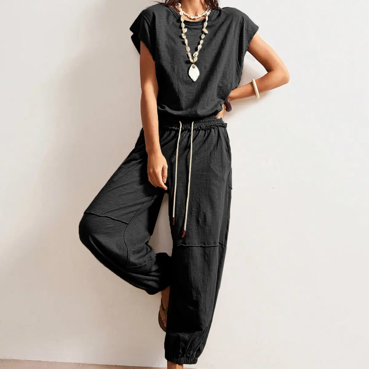 Tanming Women'S Casual Sleeveless One Piece Jumpsuits Crewneck Cap Sleeve Drawstring Romper Springfresh One Piece Outfits with Pockets