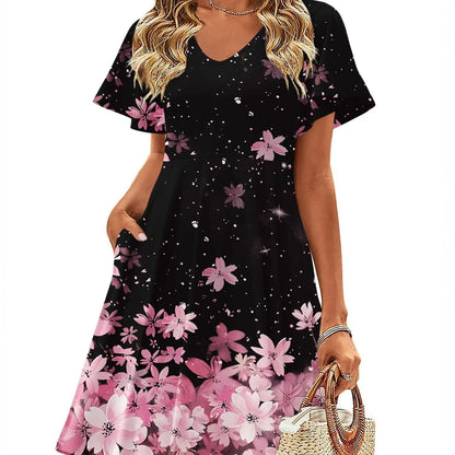 ZEAGOO Dealsforyoudays Womens Summer Dress Casual Swing Floral Ruffle Short Sleeve Sundresses Beach Mini A-Line Shift Dress 2025 with Pockets