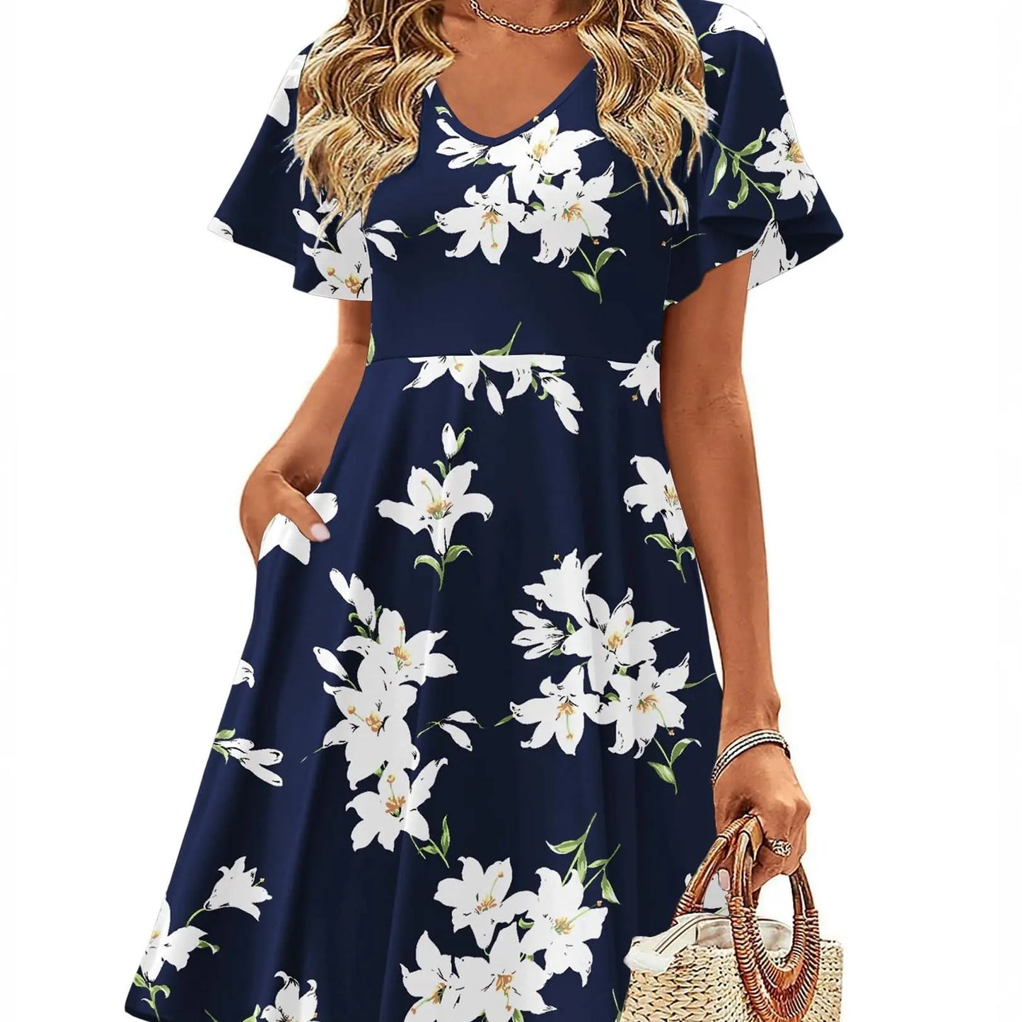 ZEAGOO Dealsforyoudays Womens Summer Dress Casual Swing Floral Ruffle Short Sleeve Sundresses Beach Mini A-Line Shift Dress 2025 with Pockets