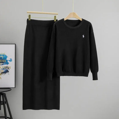 Women'S Autumn and Winter New Knitted Casual Fashion Suit Women'S Slim Sweater High Waist Skirt Two-Piece Set