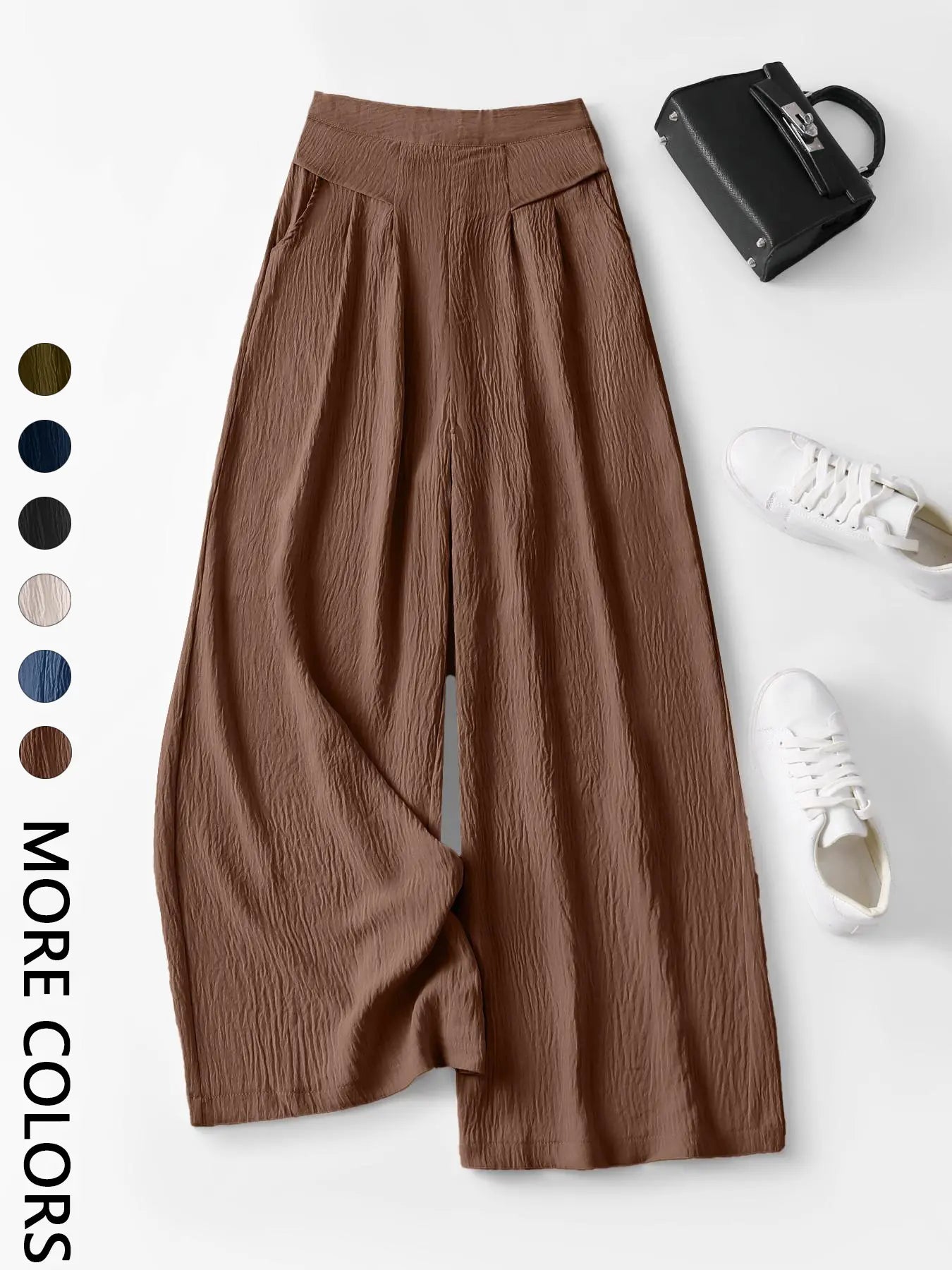Women'S High Waist Wide Leg Pants, Bohemian Trousers, Casual Boho Style, 3D Pleated Design, Skin-Friendly Comfort, Multiple Colors, S-Xxl