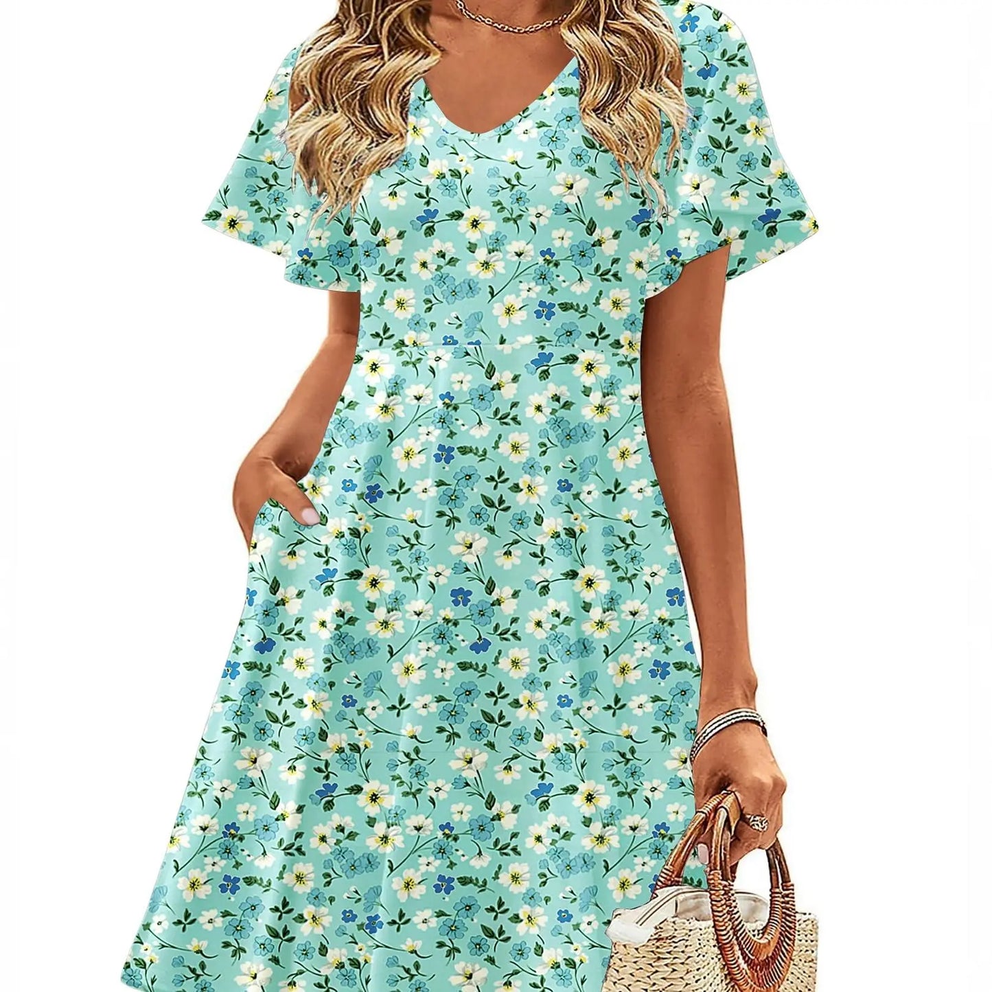 ZEAGOO Dealsforyoudays Womens Summer Dress Casual Swing Floral Ruffle Short Sleeve Sundresses Beach Mini A-Line Shift Dress 2025 with Pockets