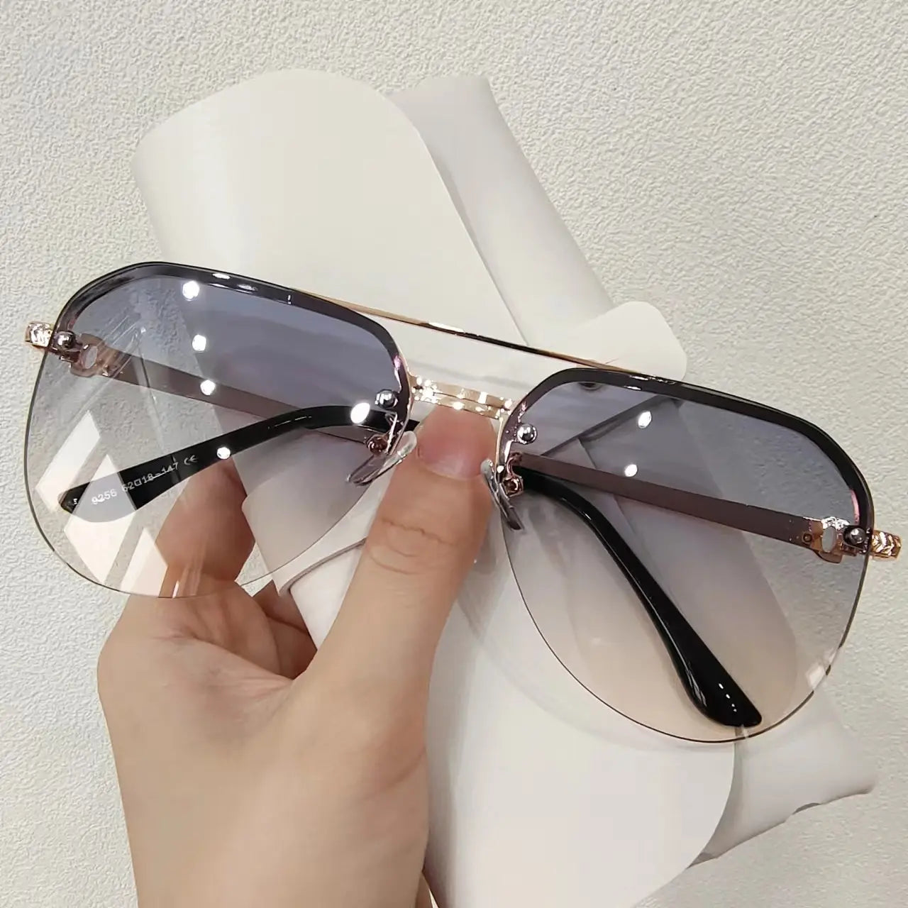New Fashion Metal Half Frame Women'S Outdoor Sunglasses Classic Double Beam Glasses