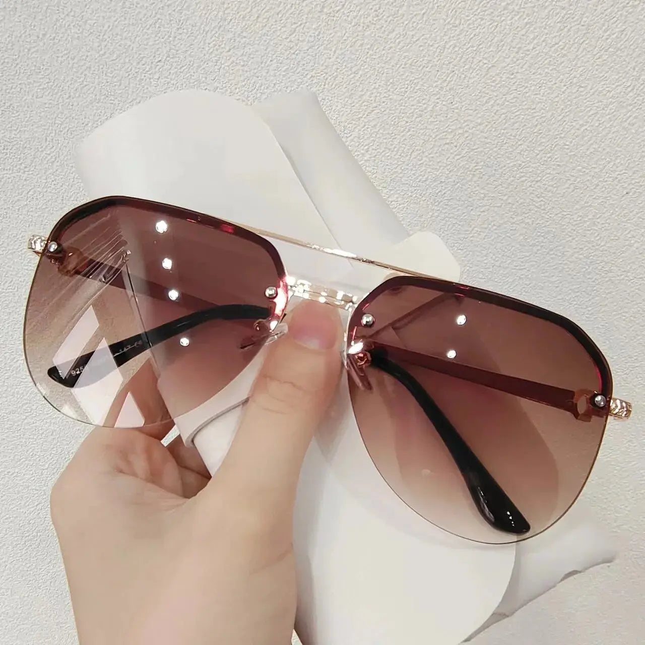 New Fashion Metal Half Frame Women'S Outdoor Sunglasses Classic Double Beam Glasses