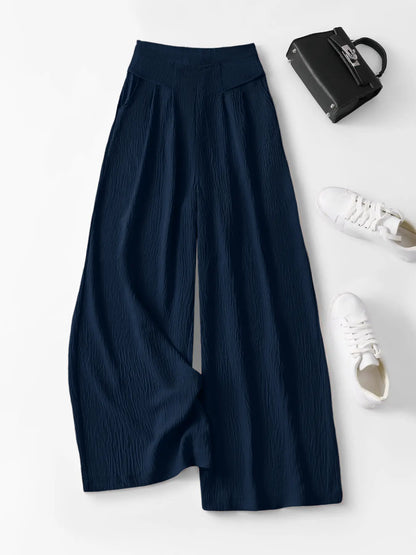 Women'S High Waist Wide Leg Pants, Bohemian Trousers, Casual Boho Style, 3D Pleated Design, Skin-Friendly Comfort, Multiple Colors, S-Xxl