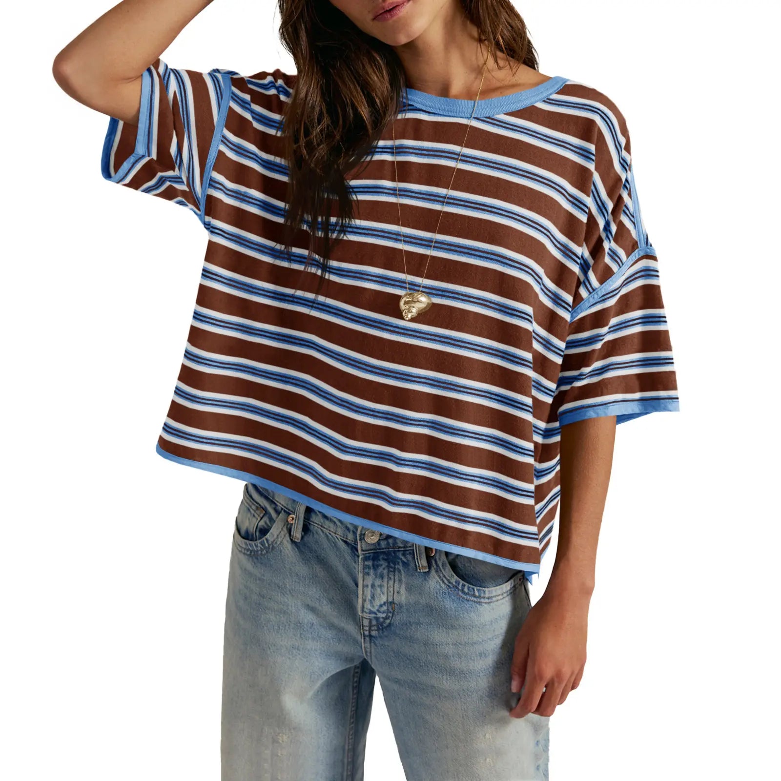 TANKANEO Women’S Striped Oversized T Shirt Crew Neck Short Sleeve Loose Fit Casual Boxy Tee Tops #Dupe
