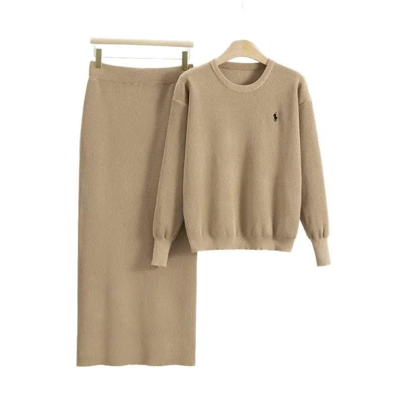 Women'S Autumn and Winter New Knitted Casual Fashion Suit Women'S Slim Sweater High Waist Skirt Two-Piece Set