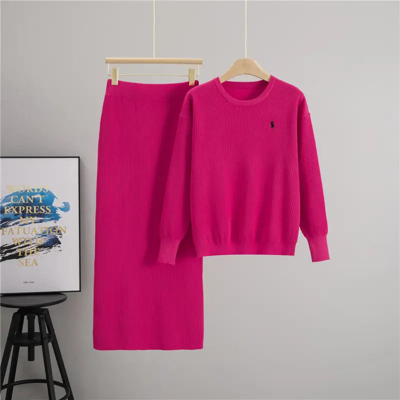 Women'S Autumn and Winter New Knitted Casual Fashion Suit Women'S Slim Sweater High Waist Skirt Two-Piece Set