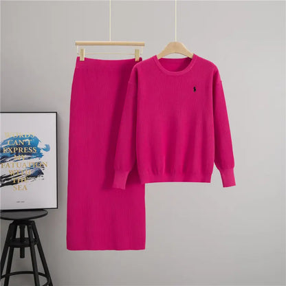 Women'S Autumn and Winter New Knitted Casual Fashion Suit Women'S Slim Sweater High Waist Skirt Two-Piece Set