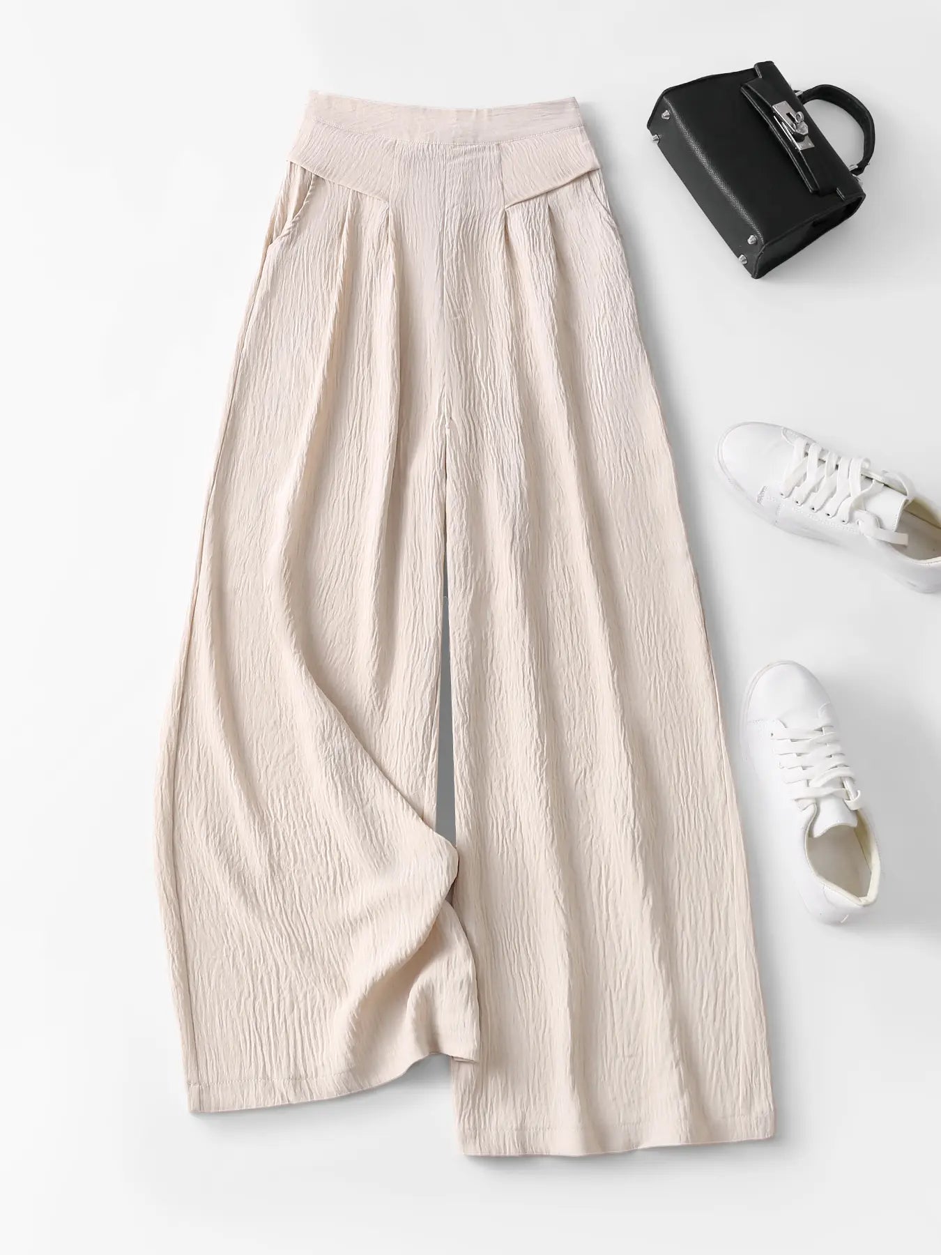 Women'S High Waist Wide Leg Pants, Bohemian Trousers, Casual Boho Style, 3D Pleated Design, Skin-Friendly Comfort, Multiple Colors, S-Xxl