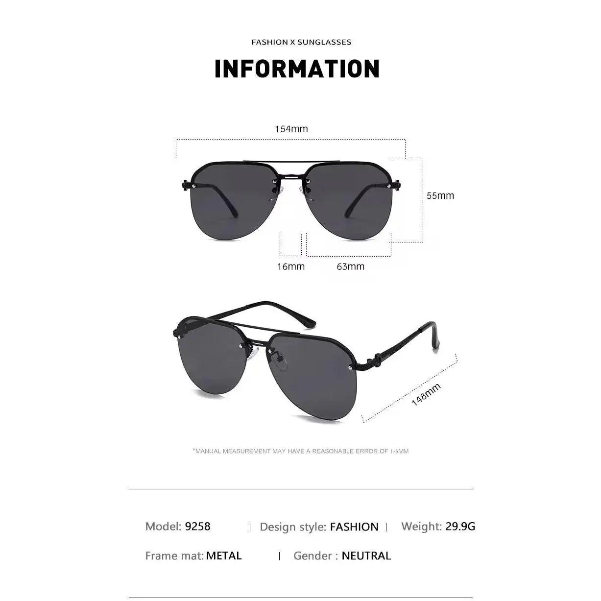 New Fashion Metal Half Frame Women'S Outdoor Sunglasses Classic Double Beam Glasses