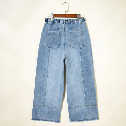 Shewin 2026 Spring/Summer Women'S High Waist Wide Leg Jeans Casual Stretch Denim Pants with Drawstring Waist and Pockets for Daily Wear Springstatements