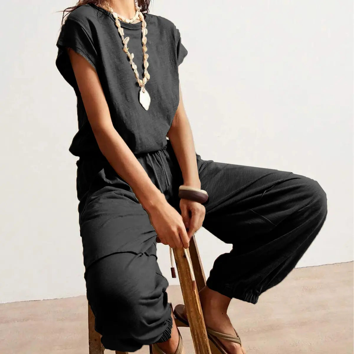 Tanming Women'S Casual Sleeveless One Piece Jumpsuits Crewneck Cap Sleeve Drawstring Romper Springfresh One Piece Outfits with Pockets