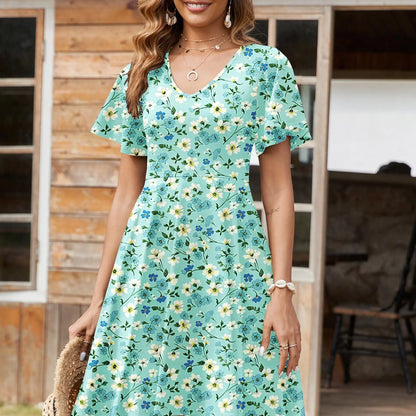 ZEAGOO Dealsforyoudays Womens Summer Dress Casual Swing Floral Ruffle Short Sleeve Sundresses Beach Mini A-Line Shift Dress 2025 with Pockets