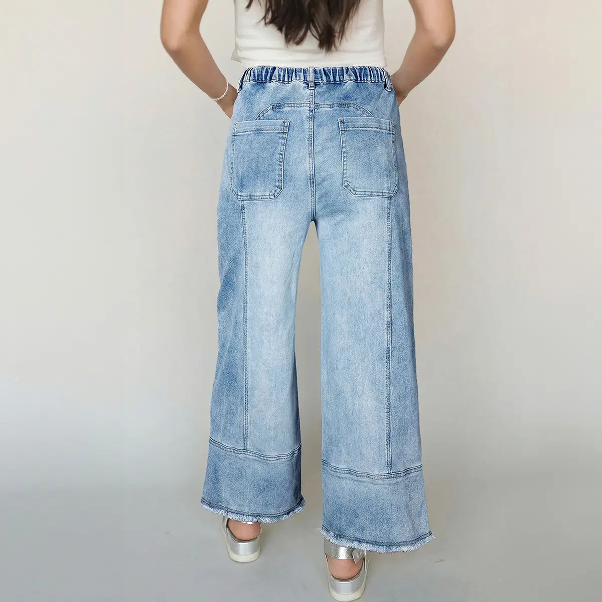 Shewin 2026 Spring/Summer Women'S High Waist Wide Leg Jeans Casual Stretch Denim Pants with Drawstring Waist and Pockets for Daily Wear Springstatements