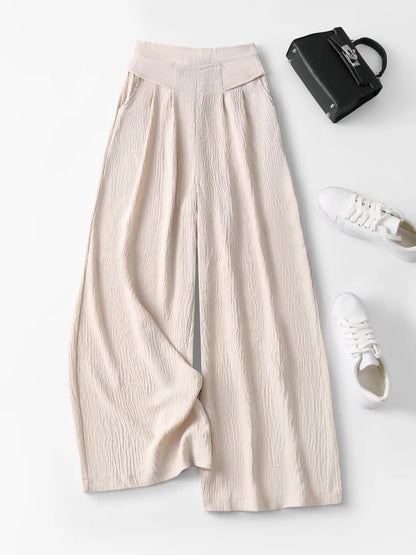 Women'S High Waist Wide Leg Pants, Bohemian Trousers, Casual Boho Style, 3D Pleated Design, Skin-Friendly Comfort, Multiple Colors, S-Xxl