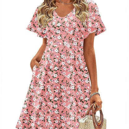 ZEAGOO Dealsforyoudays Womens Summer Dress Casual Swing Floral Ruffle Short Sleeve Sundresses Beach Mini A-Line Shift Dress 2025 with Pockets