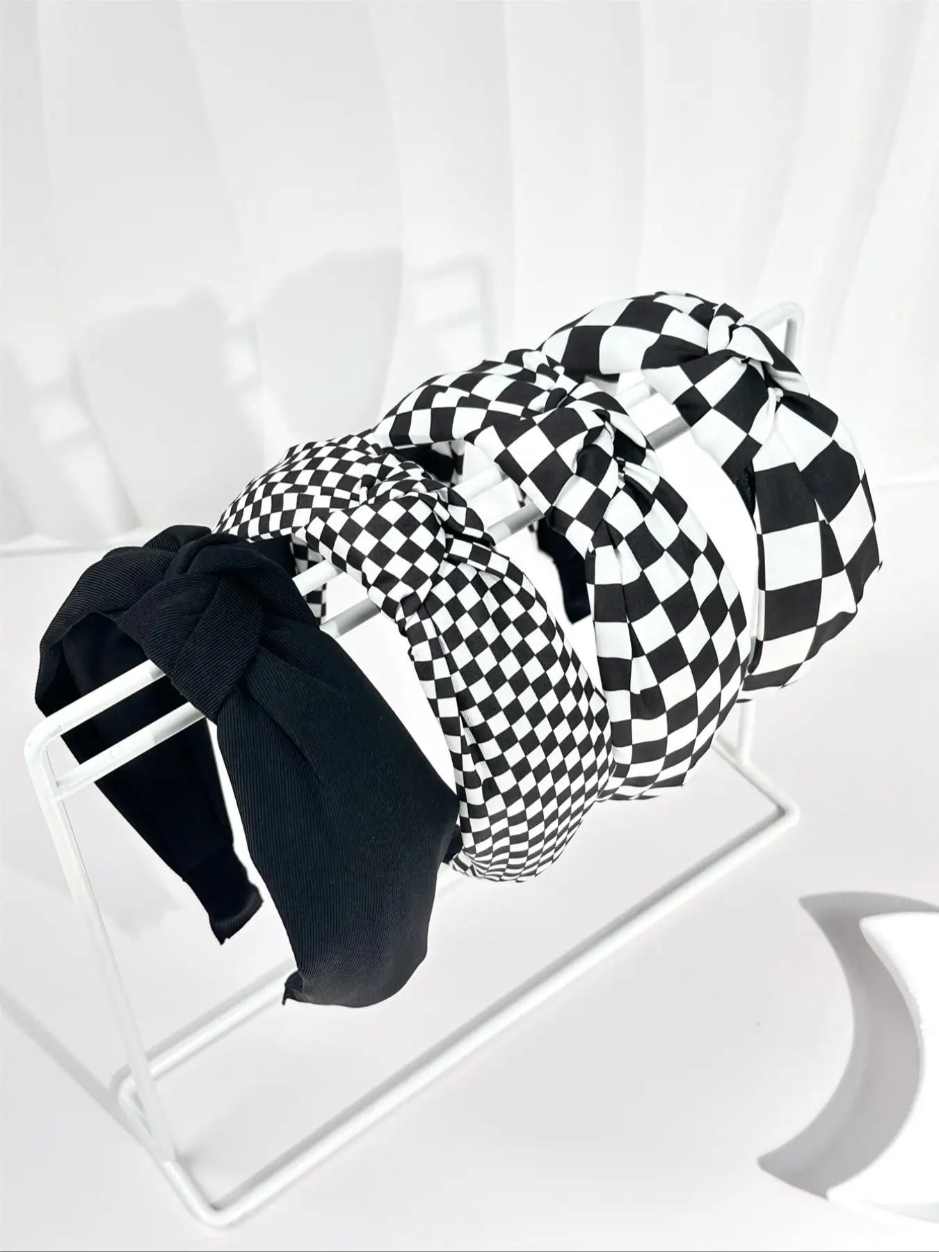 Elegant Women'S Fabric Hairbands Set, Solid Color & Plaid Patterns, Wide Brim Knot Design, Perfect for Daily Wear, Headbands Women, White