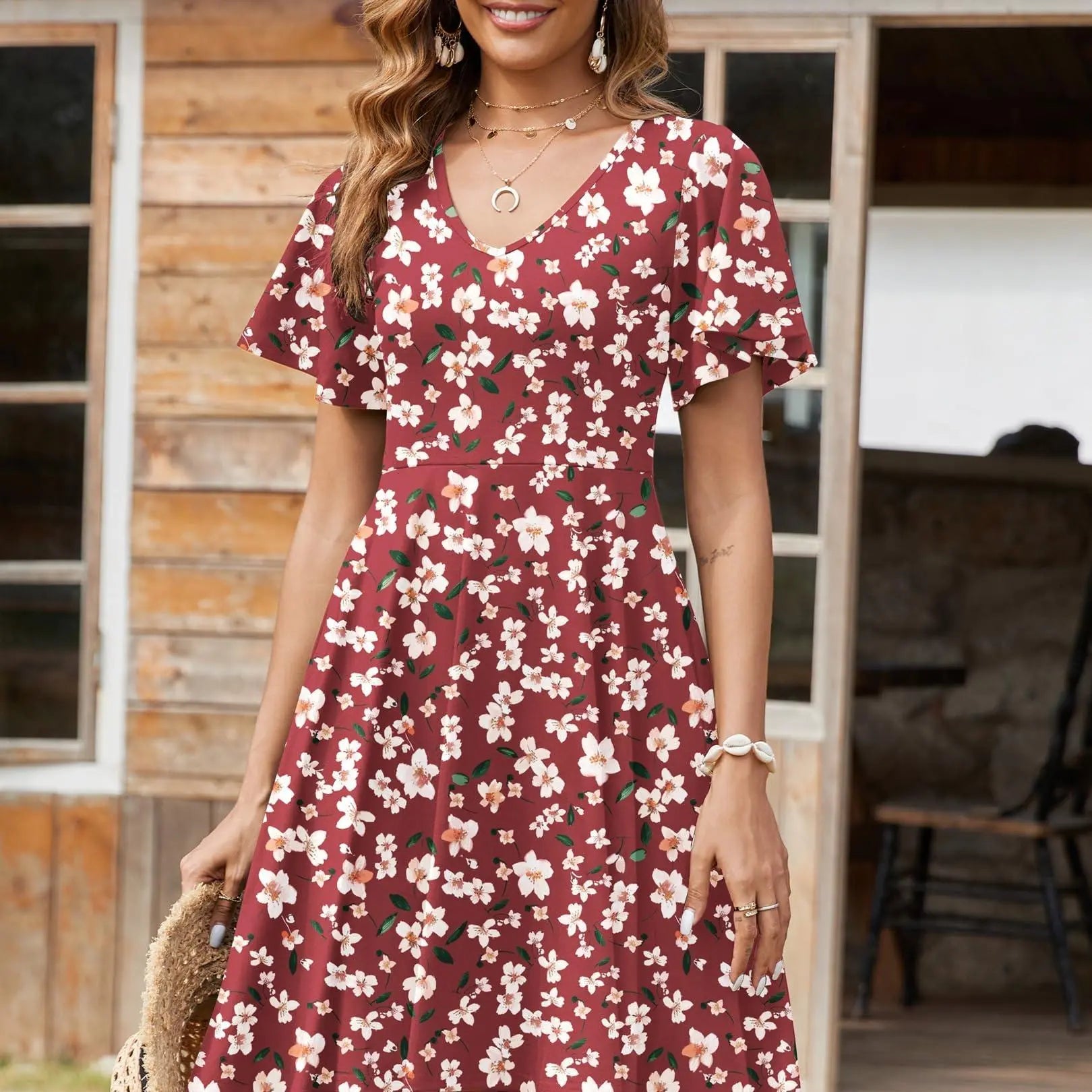 ZEAGOO Dealsforyoudays Womens Summer Dress Casual Swing Floral Ruffle Short Sleeve Sundresses Beach Mini A-Line Shift Dress 2025 with Pockets