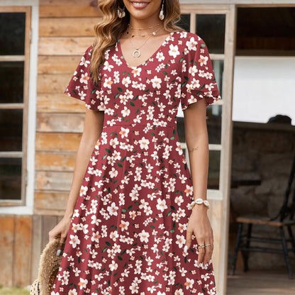 ZEAGOO Dealsforyoudays Womens Summer Dress Casual Swing Floral Ruffle Short Sleeve Sundresses Beach Mini A-Line Shift Dress 2025 with Pockets