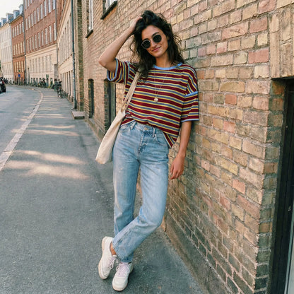 TANKANEO Women’S Striped Oversized T Shirt Crew Neck Short Sleeve Loose Fit Casual Boxy Tee Tops #Dupe