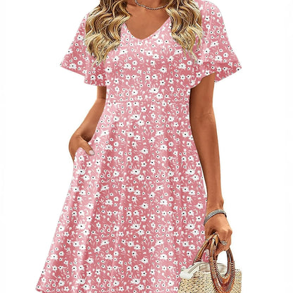 ZEAGOO Dealsforyoudays Womens Summer Dress Casual Swing Floral Ruffle Short Sleeve Sundresses Beach Mini A-Line Shift Dress 2025 with Pockets