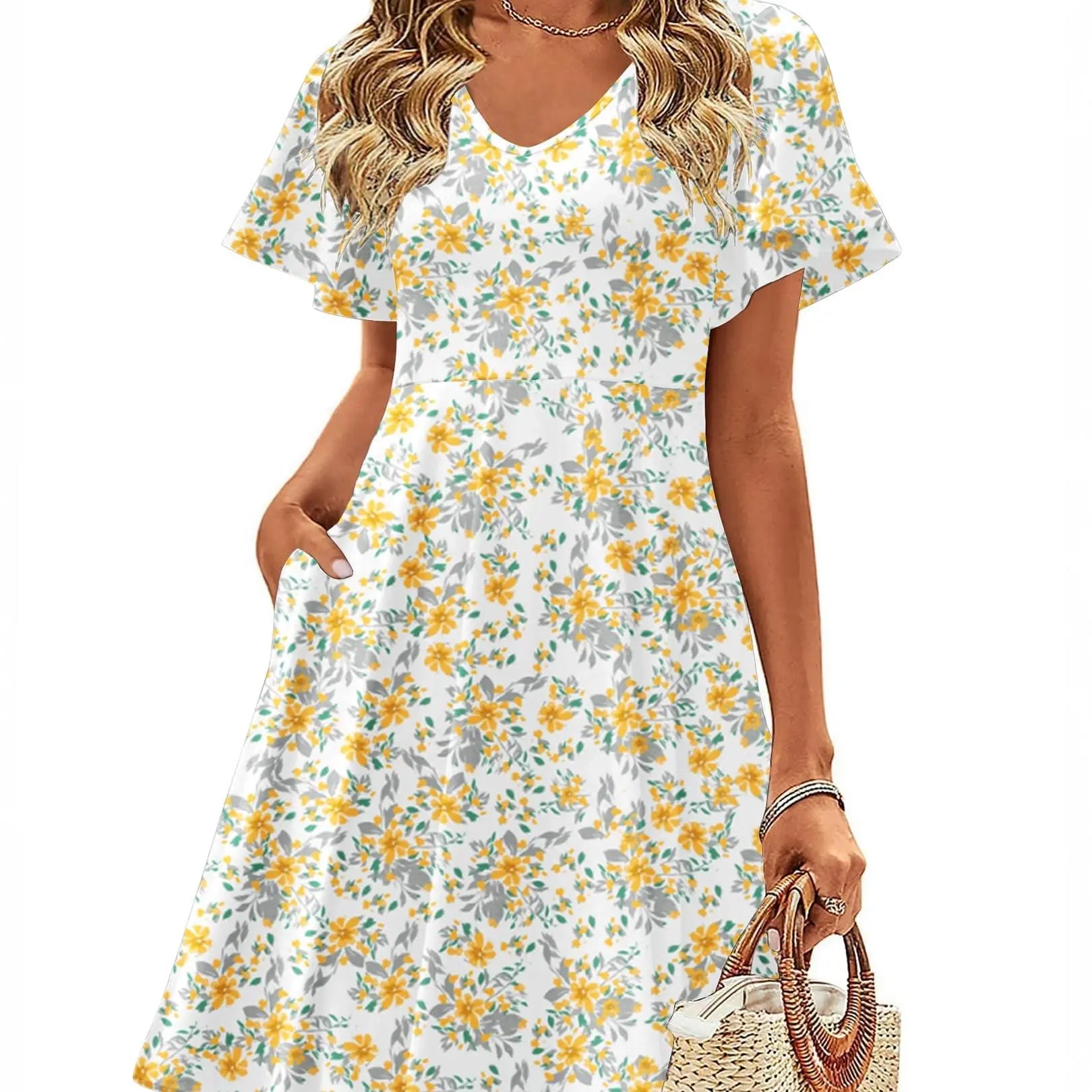 ZEAGOO Dealsforyoudays Womens Summer Dress Casual Swing Floral Ruffle Short Sleeve Sundresses Beach Mini A-Line Shift Dress 2025 with Pockets