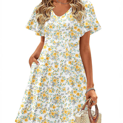 ZEAGOO Dealsforyoudays Womens Summer Dress Casual Swing Floral Ruffle Short Sleeve Sundresses Beach Mini A-Line Shift Dress 2025 with Pockets