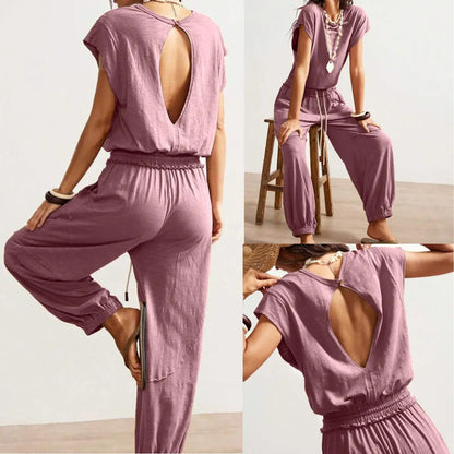 Tanming Women'S Casual Sleeveless One Piece Jumpsuits Crewneck Cap Sleeve Drawstring Romper Springfresh One Piece Outfits with Pockets