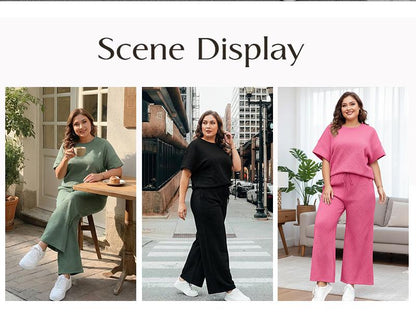 Women's plus Size Sweatsuits Casual Short Sleeve