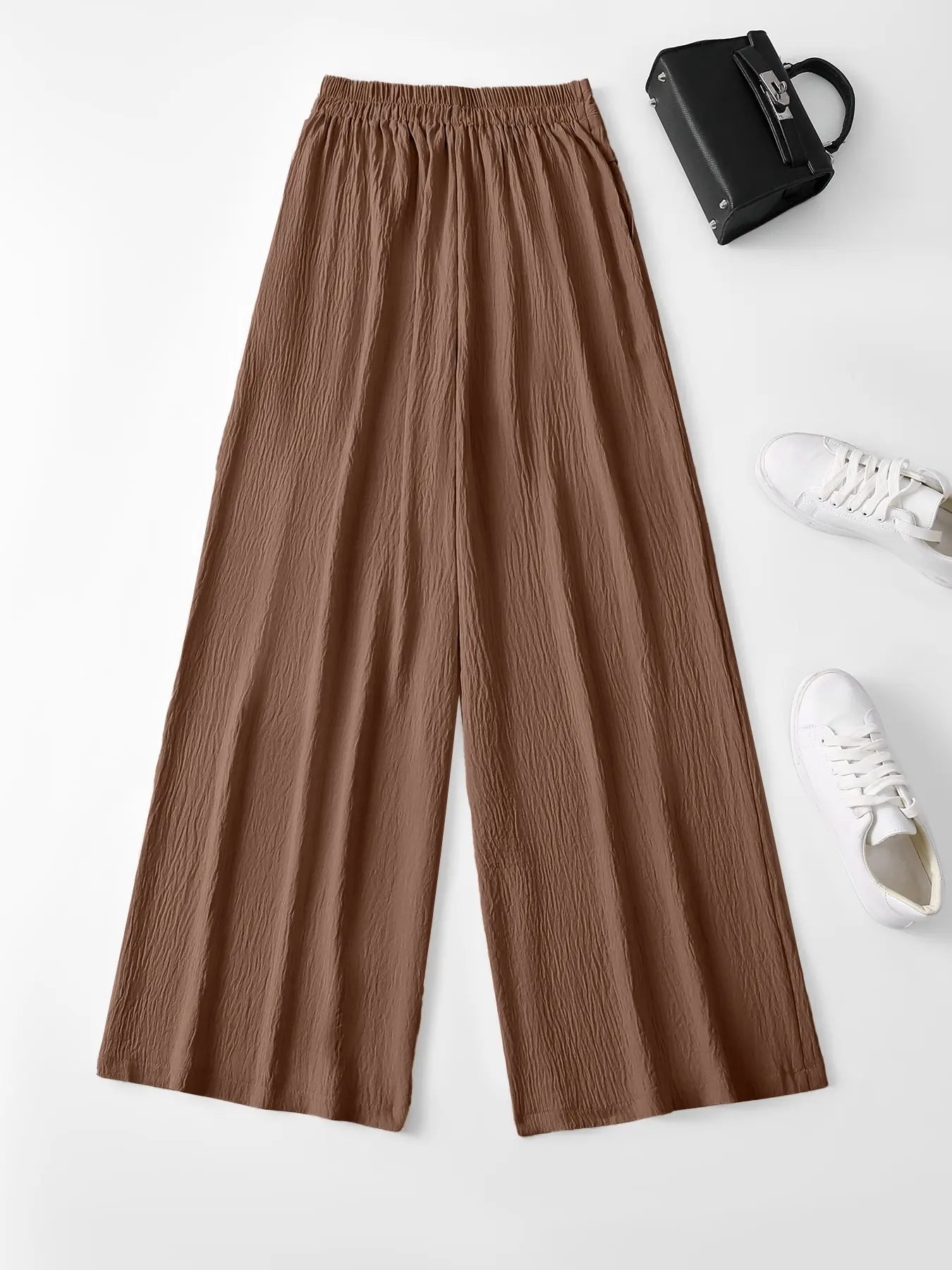 Women'S High Waist Wide Leg Pants, Bohemian Trousers, Casual Boho Style, 3D Pleated Design, Skin-Friendly Comfort, Multiple Colors, S-Xxl