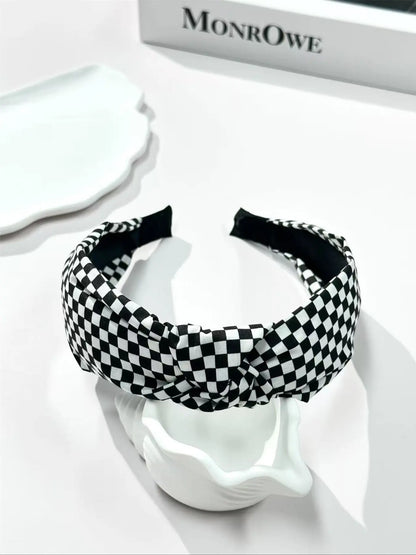 Elegant Women'S Fabric Hairbands Set, Solid Color & Plaid Patterns, Wide Brim Knot Design, Perfect for Daily Wear, Headbands Women, White
