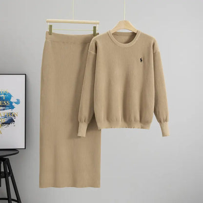 Women'S Autumn and Winter New Knitted Casual Fashion Suit Women'S Slim Sweater High Waist Skirt Two-Piece Set