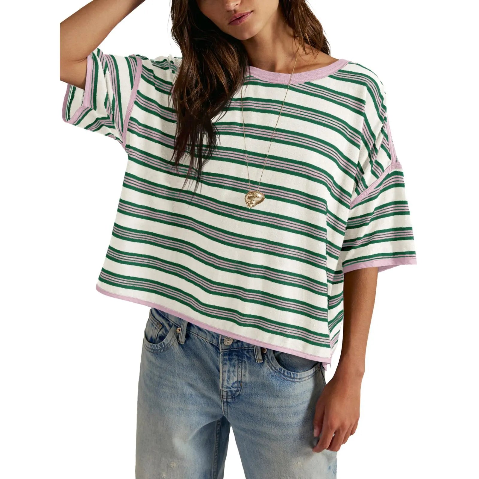 TANKANEO Women’S Striped Oversized T Shirt Crew Neck Short Sleeve Loose Fit Casual Boxy Tee Tops #Dupe