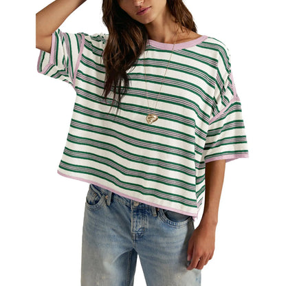 TANKANEO Women’S Striped Oversized T Shirt Crew Neck Short Sleeve Loose Fit Casual Boxy Tee Tops #Dupe