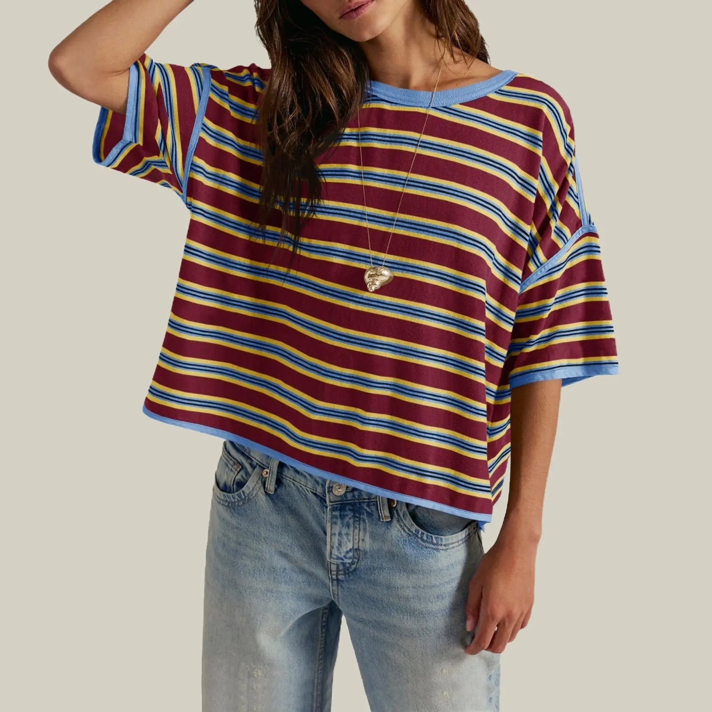 TANKANEO Women’S Striped Oversized T Shirt Crew Neck Short Sleeve Loose Fit Casual Boxy Tee Tops #Dupe