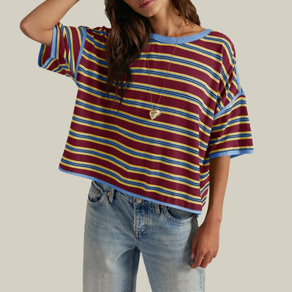 TANKANEO Women’S Striped Oversized T Shirt Crew Neck Short Sleeve Loose Fit Casual Boxy Tee Tops #Dupe