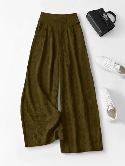 Women'S High Waist Wide Leg Pants, Bohemian Trousers, Casual Boho Style, 3D Pleated Design, Skin-Friendly Comfort, Multiple Colors, S-Xxl