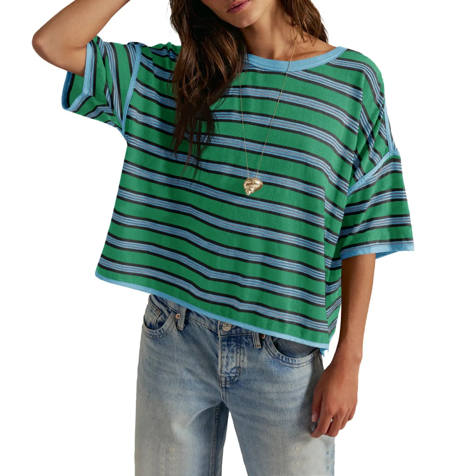 TANKANEO Women’S Striped Oversized T Shirt Crew Neck Short Sleeve Loose Fit Casual Boxy Tee Tops #Dupe