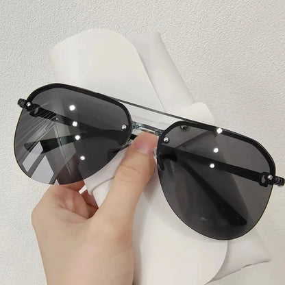 New Fashion Metal Half Frame Women'S Outdoor Sunglasses Classic Double Beam Glasses
