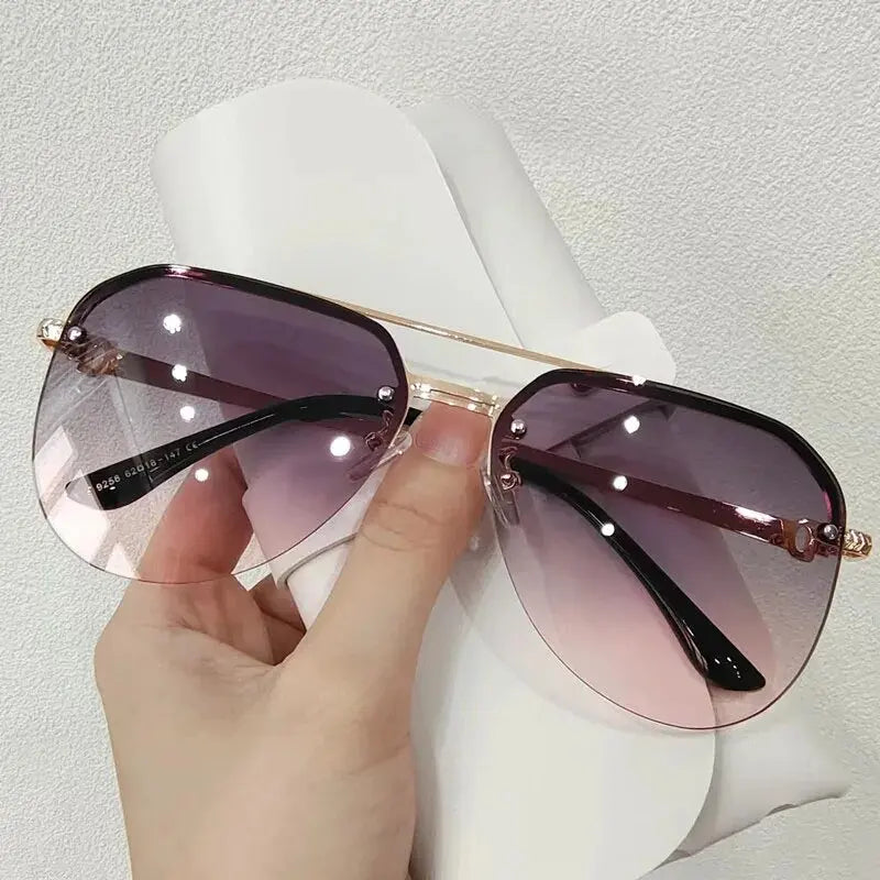 New Fashion Metal Half Frame Women'S Outdoor Sunglasses Classic Double Beam Glasses