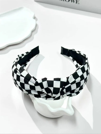 Elegant Women'S Fabric Hairbands Set, Solid Color & Plaid Patterns, Wide Brim Knot Design, Perfect for Daily Wear, Headbands Women, White