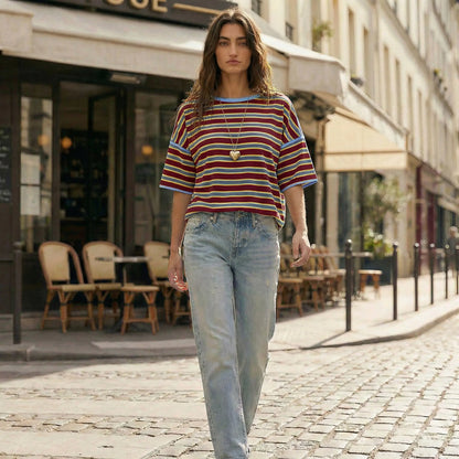 TANKANEO Women’S Striped Oversized T Shirt Crew Neck Short Sleeve Loose Fit Casual Boxy Tee Tops #Dupe
