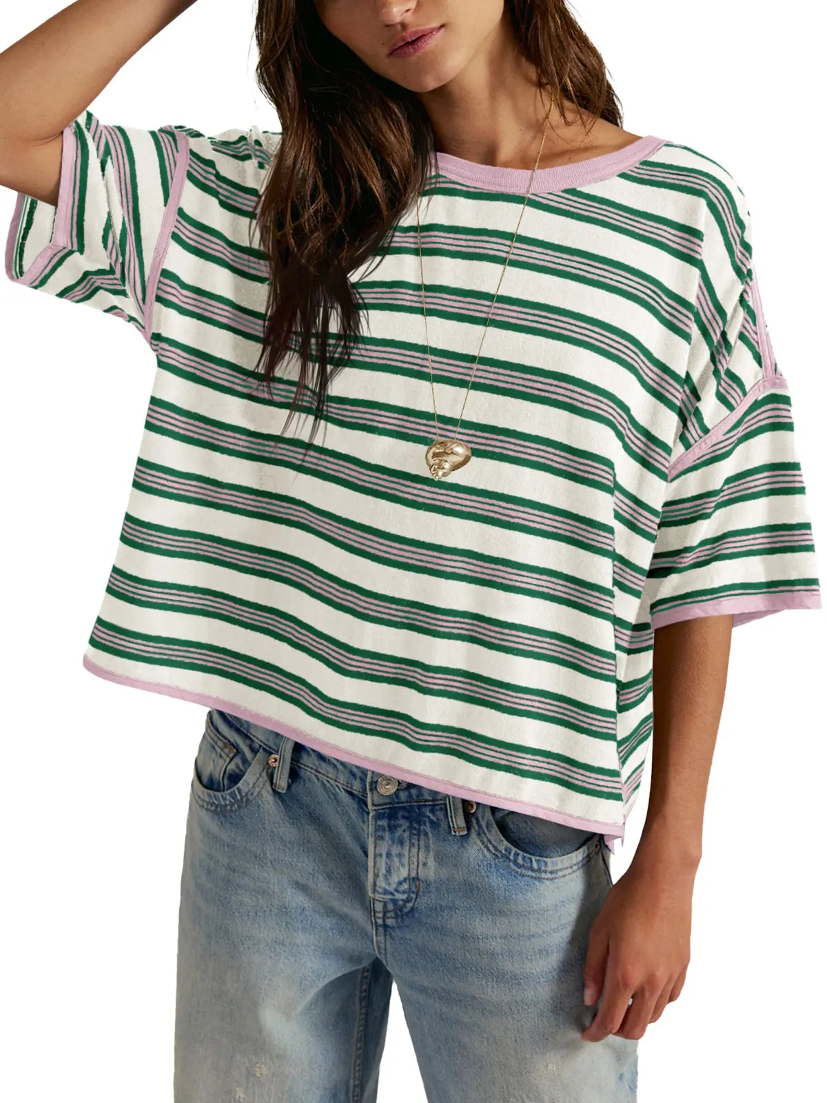 TANKANEO Women’S Striped Oversized T Shirt Crew Neck Short Sleeve Loose Fit Casual Boxy Tee Tops #Dupe