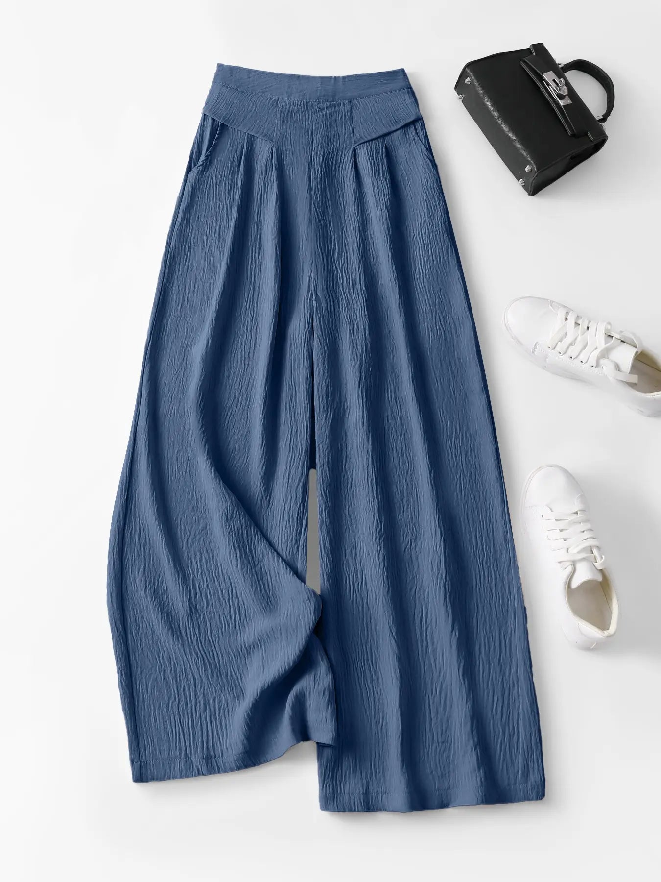 Women'S High Waist Wide Leg Pants, Bohemian Trousers, Casual Boho Style, 3D Pleated Design, Skin-Friendly Comfort, Multiple Colors, S-Xxl