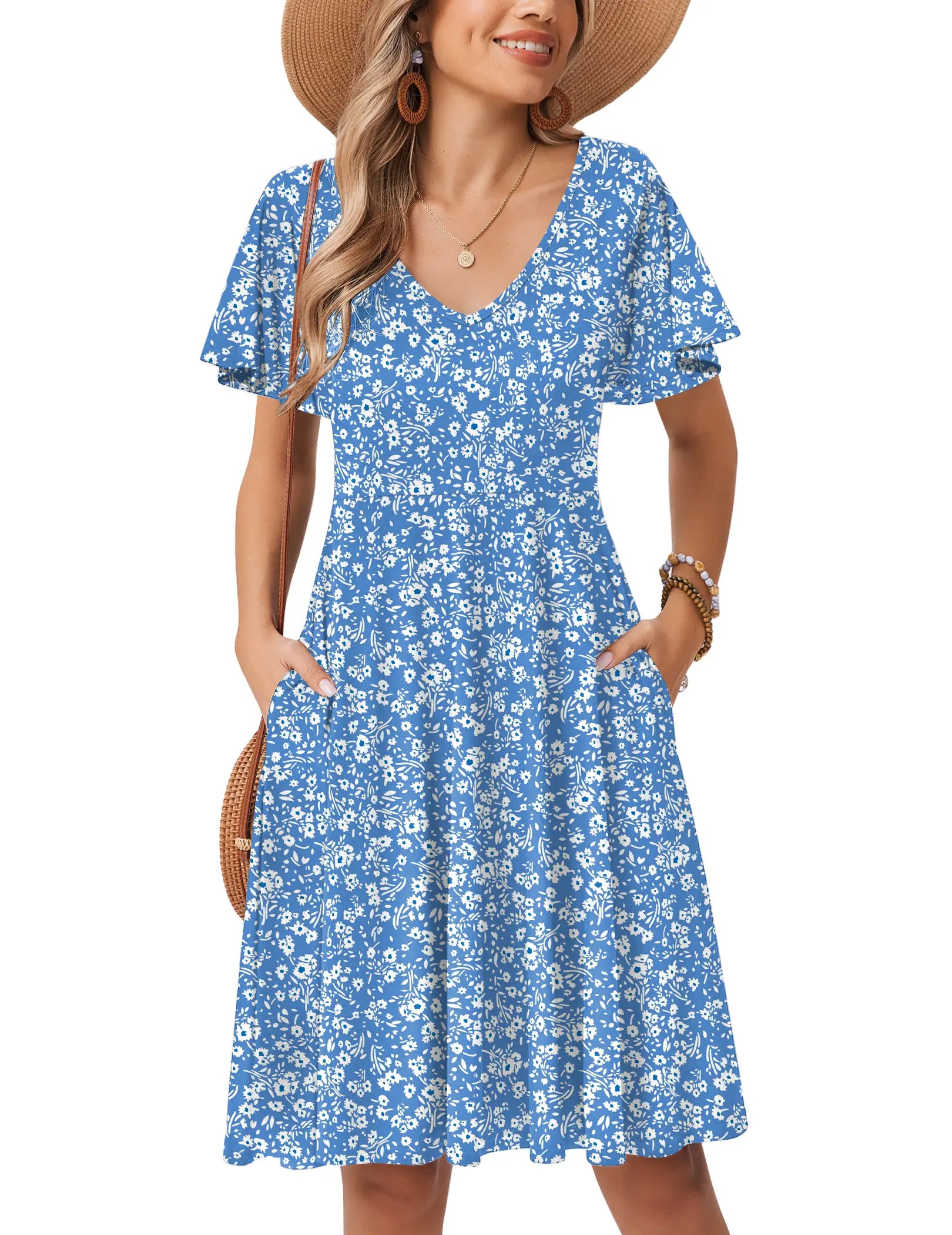 ZEAGOO Dealsforyoudays Womens Summer Dress Casual Swing Floral Ruffle Short Sleeve Sundresses Beach Mini A-Line Shift Dress 2025 with Pockets