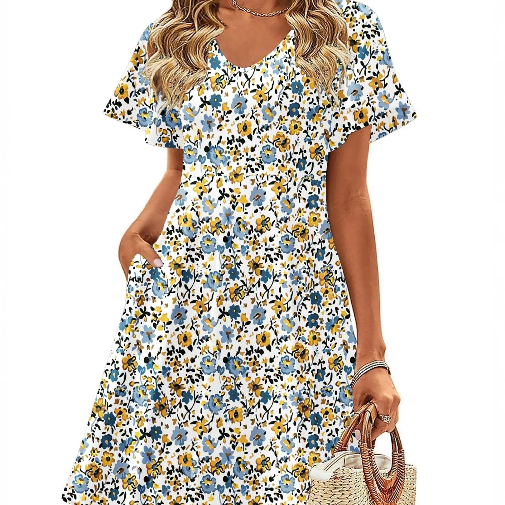 ZEAGOO Dealsforyoudays Womens Summer Dress Casual Swing Floral Ruffle Short Sleeve Sundresses Beach Mini A-Line Shift Dress 2025 with Pockets